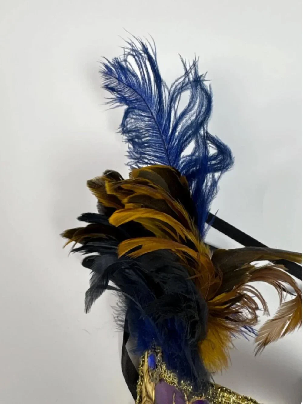 Vintage Mardi Gras Feather Mask | Hand Painted Paper Mâché Masquerade Mask